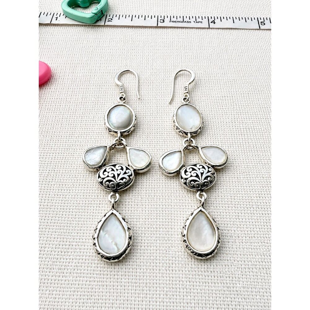 Lois Hill Mother of Pearl Silver Dangle Drop Earrings
